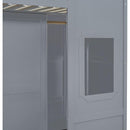 Twin Size House Loft Bed With Ladder and Wardrobe-Grey