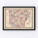 Vintage Map of Arkansas 1861