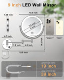 9 Inch Wall Mounted Lighted Magnifying Mirror 1X 10X LED