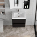 24" Floating Bathroom Vanity with Sink, Modern Wall-Mounted Bathroom Storage Vanity Cabinet with Resin Top Basin and Soft Close Drawers, Glossy Black