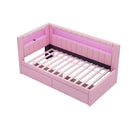 Upholstered Twin Size Platform Bed with USB Ports and LED Belt, With 2 Drawers, Pink