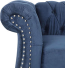 Three Piece Blue Velvet Chesterfield Sofa Set With Club Chair And Loveseat For Living Room