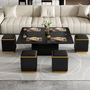 [Video Provided] U-Can Lift-Top Coffee Table with 4 Storage Stools, Modern Space Saving Center Table with Foldable Top, Multi-Functional Adjustable Coffee Table for Living Room