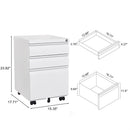 Modern 3-Drawer Mobile Filing Cabinet with Lock, White Metal Office Storage, Legal/Letter Size
