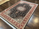 Marvelous Persian Tabriz Rug 7x10 ft, Super Fine 50 Raj, 300+ KPSI, Black and Rust Red, Floral Medallion Handmade Wool Oriental Carpet, Top Quality