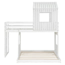 Wooden Twin Over Full Bunk Bed, Loft Bed with Playhouse, Farmhouse, Ladder and Guardrails, White( old sku: LT000327AAK )