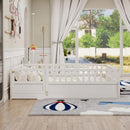 Full size Floor bed, integral construction with super high security barrier, door, children's floor bed frame, Montessori wooden children's floor bed, Support slat white