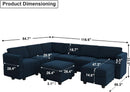 Modular Velvet Sectional Sofa Blue With Storage Ottoman