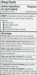 Allergy Relief , 24 Hour Allergy Relief , Loratadine 10mg Tab , 100 Tab