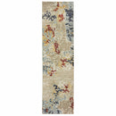 8' Runner Blue and Beige Abstract Power Loom Runner Rug