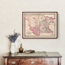 Vintage Map of Minnesota & Dakota 1861