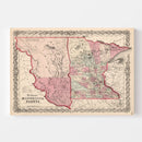 Vintage Map of Minnesota & Dakota 1861