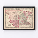 Vintage Map of Minnesota & Dakota 1861