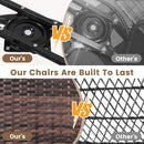 Two Outdoor Swivel Wicker Glider Patio Chairs With Table Set Brown Rattan And Beige Cushions