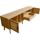 Rattan TV Stand with 2 Cabinets & 2 Open Shelves, Rattan-inspired Media Console Table for TVs up to 80", Entertainment Center with Solid Wood Legs, TV cabinet for Living room, Bedroom, Home Theatre