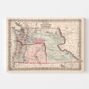 Vintage Map of Washington & Oregon 1861