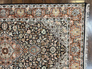 Silk Indian Kashmiri Rug 3x5, Indo Persian Silk on Silk Carpet, Very Fine 350 KPSI, Navy Blue, Handmade, Floral Medallion