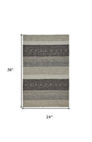 2' X 3' Gray Wool Floral Hand Woven Area Rug