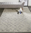 8' Silver Gray And White Abstract Stain Resistant Runner Rug