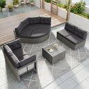 Elegant Patio Furniture Set Outdoor Daybed Rattan Sectional with Cushions and Center Table, Grey, Iron + Rattan