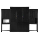 Queen Size Murphy Bed with Desk, Vanity and Cabinets, Espresso