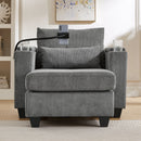 Convertible Chaise Lounge Sofa Chair Corduroy Sleeper with USB Ports, Cup Holders, Storage, Grey