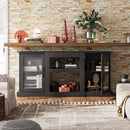 Retro TV Stand For 65 Inch TV With Storage And Open Shelves Black