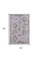 5' X 8' Blue and Gray Geometric Power Loom Distressed Area Rug