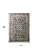 8' X 11' Taupe Gray And Blue Floral Stain Resistant Area Rug