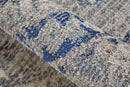 8' X 11' Taupe Gray And Blue Floral Stain Resistant Area Rug