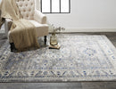 8' X 11' Taupe Gray And Blue Floral Stain Resistant Area Rug