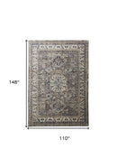 8' X 11' Taupe Gray And Blue Floral Stain Resistant Area Rug