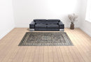 8' X 11' Taupe Gray And Blue Floral Stain Resistant Area Rug
