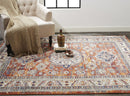 8' X 11' Taupe Gray And Blue Floral Stain Resistant Area Rug