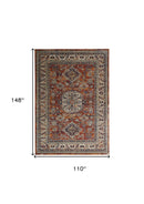 8' X 11' Taupe Gray And Blue Floral Stain Resistant Area Rug