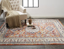 8' X 11' Taupe Gray And Blue Floral Stain Resistant Area Rug