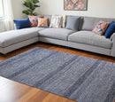 2' X 3' Blue And Gray Wool Striped Hand Knotted Area Rug