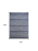 2' X 3' Blue And Gray Wool Striped Hand Knotted Area Rug