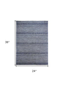 2' X 3' Blue And Gray Wool Striped Hand Knotted Area Rug