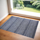 2' X 3' Blue And Gray Wool Striped Hand Knotted Area Rug