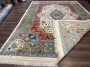 Indo Persian Rug 9x12, Ivory Red Green, Traditional Oriental Carpet