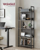 Five Tier Bookshelf With Steel Frame Charcoal Gray Black