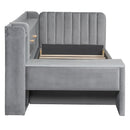 Twin Size Upholstered Daybed with Drawers, Shelves, Flip Cabinets & Side Table (Gray)