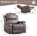 Grey Full Grain Leather Manual Recliner With Cup Holders