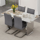 Table and chair set.63*31.4 Inch Pandora Patterned Sintered Stone Dining Table Set - 4 Dark Gray PU Chairs With Silver Metal Legs.Modern Light Luxury.Perfect For Dinner Room,Meeting Room,Kitchen,etc.