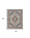 2' X 3' Gray Red And Blue Floral Power Loom Stain Resistant Area Rug
