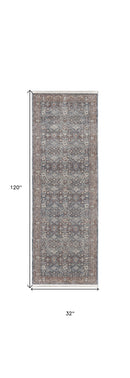 8' X 10' Blue And Red Floral Power Loom Stain Resistant Area Rug