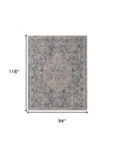 7' X 10' Blue And Ivory Floral Power Loom Stain Resistant Area Rug
