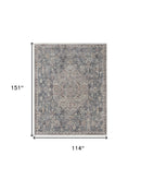 7' X 10' Blue And Ivory Floral Power Loom Stain Resistant Area Rug