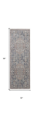 7' X 10' Blue And Ivory Floral Power Loom Stain Resistant Area Rug